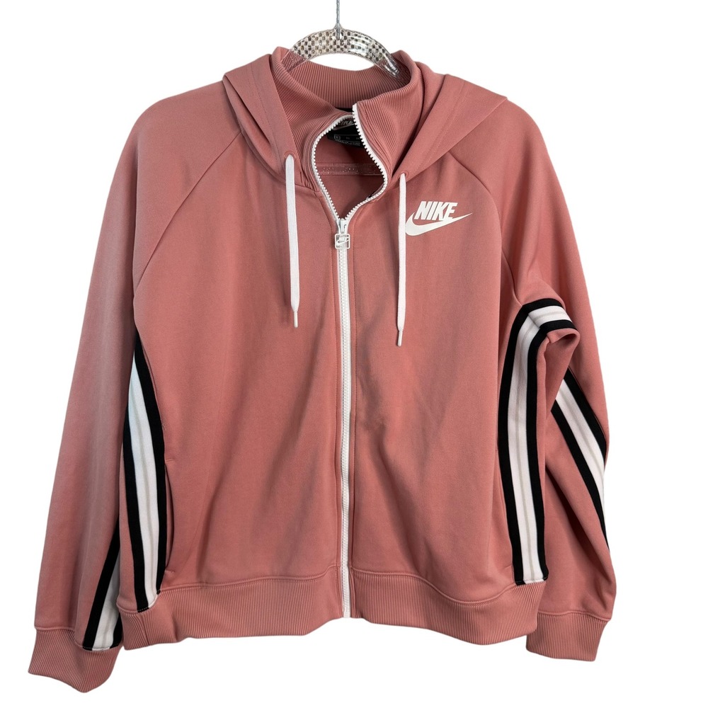 Nike Womens XL Full Zip Hoodie Pink with Side Stripes
